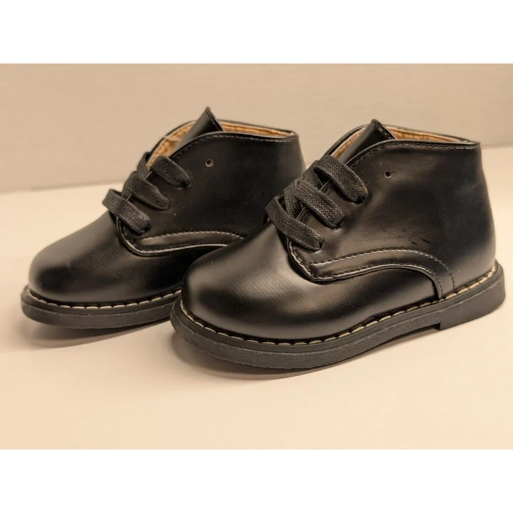 NWT Josmo Baby Shoes Walker Leather Logan NEW Classic Black Size 5.5 Lace Up